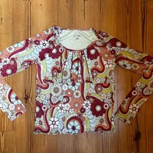 Art Class 70s floral pattern sheer long sleeve tee SIZE S
